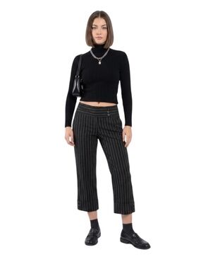 VTG Bebe Pinstripe Capri Pants Sz 2 Black Low Rise Office Siren 90s Grunge Y2K